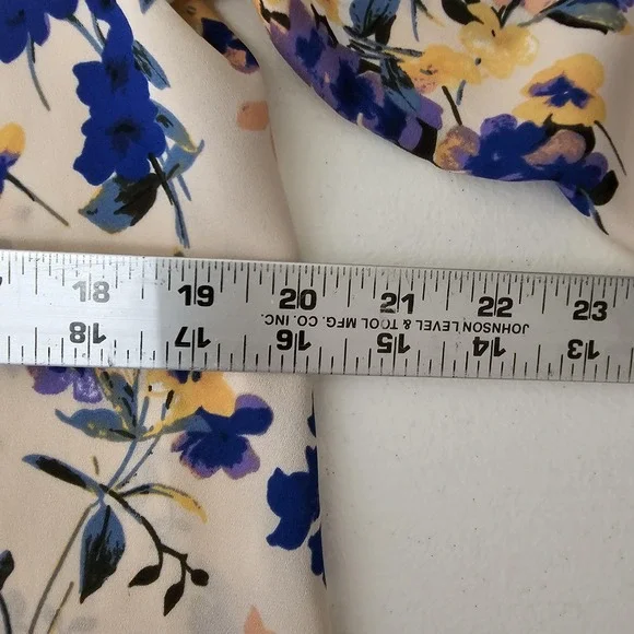 Adrianna Papell Blouse Womens Small Floral V Neck Long Sleeve Blue Yellow Top - Picture 5 of 11